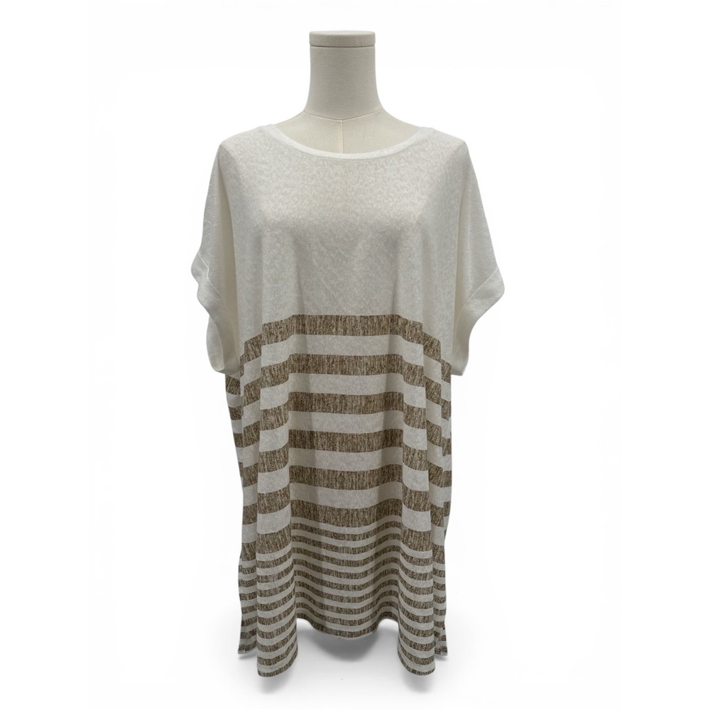 Bobeau Women 3X Ivory Striped Tunic Top NWT Side Slit Lightweight Plus Size Knit